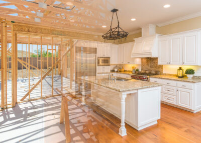 House Construction Framing Gradating Into Finished Kitchen Build